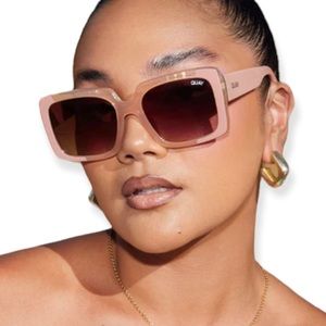 QUAY Total Vibe Sunglasses Milky Pink Frame Brown Lenses Square Oversized